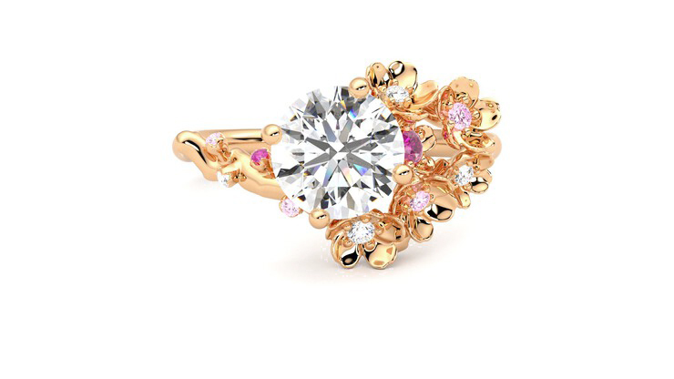 Taylor & Hart Lunarose Round Engagement Ring 360 detail 01