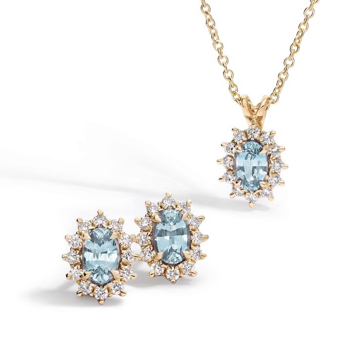 briar halo pendant necklace aquamarine birthstone jewellery diamonds 1