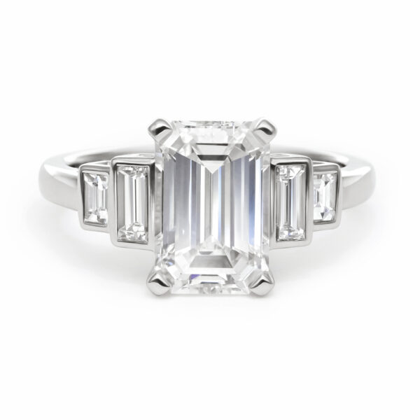 custom-art-deco-inspired-platinum-five-stone-engagement-ring-emerald-cut-diamond-with-bezel-set-straight-diamond-baguettte-side-stones