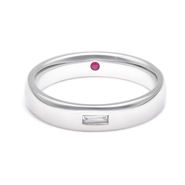 East-west set diamond baguette polished platinum wedding ring